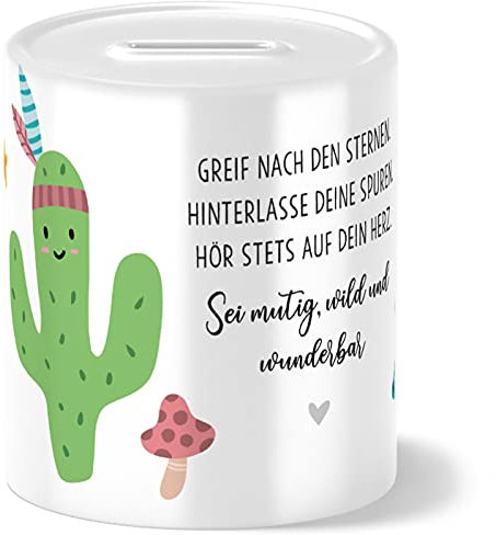 OWLBOOK® Boho Kaktus Spardose Kinder Junge Mädchen | Geschenke zur Einschulung | Taufgeschenke | Geschenk Taufe Geburt Geburtstag | Sparschwein | Sparbüchse | Sparkasse | Wiederverschließbar