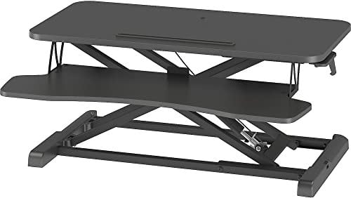 BONTEC Standing Desk Converter, 32in/80cm Height-Adjustable Dual Tier Workstation, Ergonomic Sit-Stand Desk Converter for PC Laptop Keyboard, Monitor Stand Compatible, Up to 15kg, Home Office (Black)