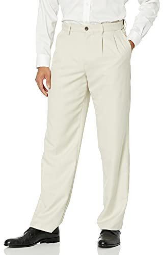 Amazon Essentials Pantalon Habillé à Pinces à Taille Ajustable Coupe Classique Homme, Gris Pierre, 31W / 28L