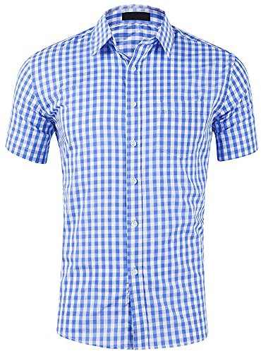 Freizeithemden Herren Modern Mode Kariert Druck Slim Fit Herren Shirt Sommer Basic Stretch Strickjacke Tasche Herren T-Shirt Casual Atmungsaktives Kurzarm