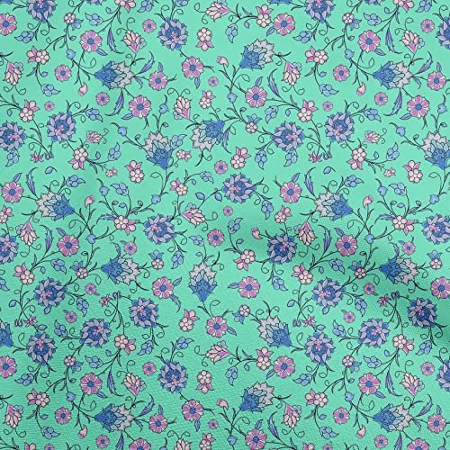oneOone Viskose - Jersey Turkis Grun Stoff Asiatische Suzani. Kleiden Material Gewebedruck Meterware 60 Zoll breit - 2074-90