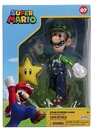 Nintendo Super Mario Figur Luigi w/Star in Sammlerbox, 10 cm