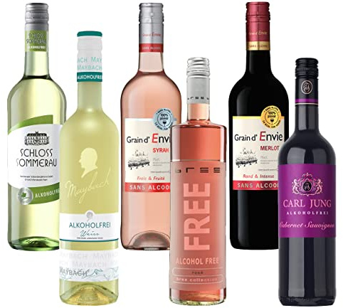 Alkoholfreier Wein - Rotwein, Weißwein, Roséwein - Weinpaket mit 6x Wein ohne Alkohol - alkoholfreier Wein trocken, lieblich, halbtrocken - 6x0,75l - Deutschland & Frankreich