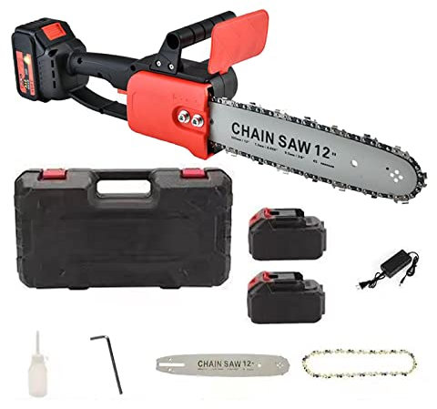 Mstiyx Cordless Chainsaw, 12-Inch Electric Battery Powered Chain Saw, Compact & Lightweight Battery Powered Chainsaw for Wood Cutting & Trimming (Battery & Charger Included) (Size : 2*battery)