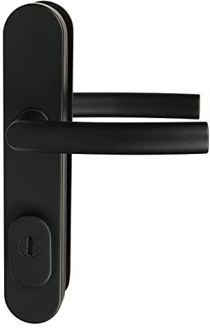 FELGNER Schutzbeschlag Klinke/Klinke Entfernung 72 mm| hochwertiger Türbeschlag, Sicherheitsbeschlag mit Klinke in L-Form für Außentüren Haustüren | Bohrschutz Stahl-Sockel modular schwarz matt