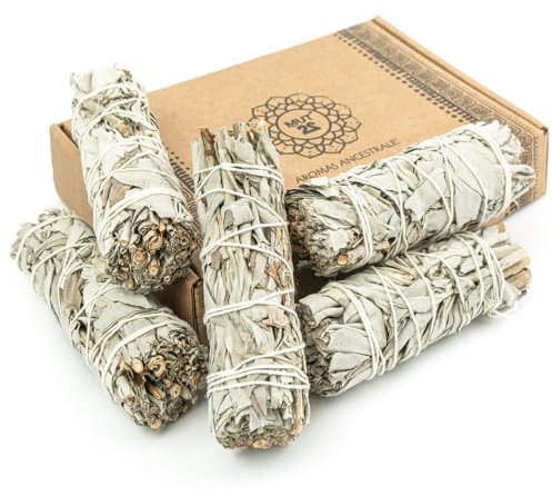 MUT22 5 Salvia Blanca 10 cm Sagrada para Quemar - Hierba de Purificación y Armonía: Salvia Apiana 100% Natural, Ideal para Limpieza Espiritual y Rituales Energéticos (5 Salvia Blanca)