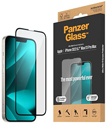 PanzerGlass™ Clear Glass Displayschutz für iPhone 14 Plus | 13 Pro Max - Screen Protector aus Tempered Glas mit vollständiger Abdeckung und Anti-Fingerprint Beschichtung - mit Positionierhilfe