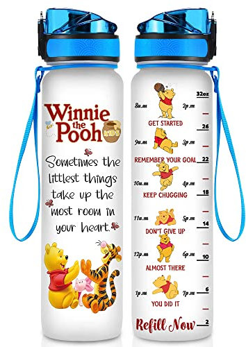 GEPOSTORE 32 Oz Water Track Bottle, Sometimes The Littlest Things Water Bottle With Time Marker, Bear Motivational Insulated Water Bottle, Gifts For Family Friend