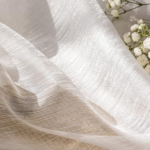 Lactraum Vorhang Wohnzimmer Luxus vergoldete Gardine Voile Weiß H245 x B200 cm mit Kräuselband