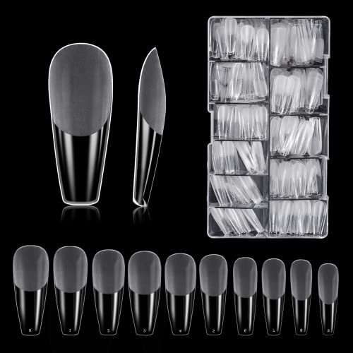 Faux Ongles, Carehabi 500pcs Acrylique Capsules Ongles Transparent Pose Americaine Ongle Avec Valise De Rangement Pour Les Studios De Manucure Et Diy Nail Art à La Maison 10 Tailles(Semi givré)