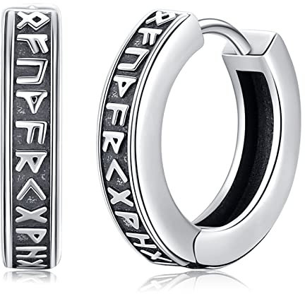 Eusense Ohrringe Herren, Wikinger Hoop Ohrring aus 925 Silber, Klassische Creolen Ohrstecker mit Runen, Schmuck für Männer und Frauen