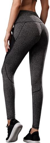 QKEPCY Leggings Femme Sport Taille Haute Push up Pantalon Compression Gainant Amincissant Anti Cellulite Sportswear Fitness Yoga Running Jogging Collant sans Pied
