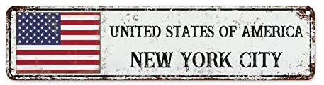 WoGuangis Letreros de metal de aluminio retro de la ciudad de Nueva York, letrero de metal de Estados Unidos de América, recuerdo de la ciudad, regalo para amantes de los viajes, placa de metal,