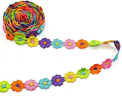 5 Yard 25 Mm Blumen Spitzenband Florale Spitzenborte Zierband Zum NäHen Borten Und BäNder Zum NäHen Geschenkband Blumenband Stickerei NäHgüRtel,Kunsthandwerk Dekoration Hochzeit NäH (Flowers)