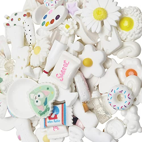 Chenkou Craft Knöpfe aus Kunstharz, flache Rückseite, zum Basteln, 50 Stück, Weiß