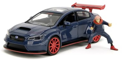 Jada Toys Jujutsu Kaisen Figur Yuji Itadori mit Modellauto 2016er Subaru WRX STI Wideboy - Set aus Actionfigur (7 cm) und Spielzeug-Auto (20 cm) für Manga- und Anime-Fans ab 8 Jahre