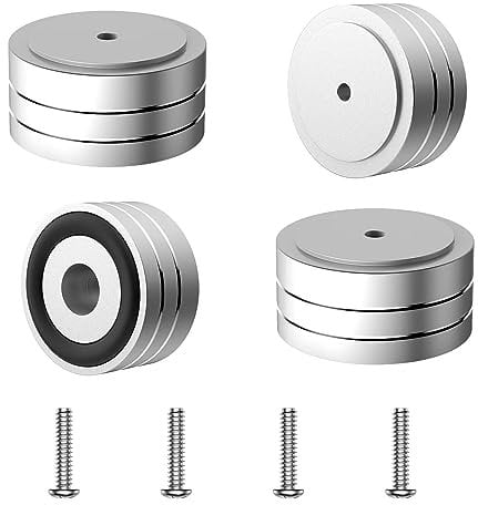Brollitest Lot de 4 pieds de haut-parleur - Amortisseurs de résonance efficaces pour pieds de caisson de basses - Pieds HiFi - Absorbeur de chocs - Argenté