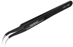 TOWOT Pinzette di Precisione, Pinzette Curve per Elettronica, Acciaio Inossidabile Antistatico per Artigianato, Saldatura e Creazione di Gioielli, Pinzette Industriali