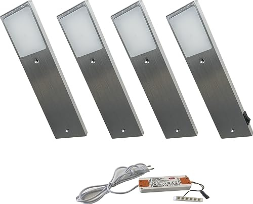 ACCE Aluminiumkörper LED Unterbauleuchte Küchen Möbel Schrank Leuchte Warmweiß oder Neutralweiß inkl Konverter ein Strahler mit Schalter (4ER, warmweiß)