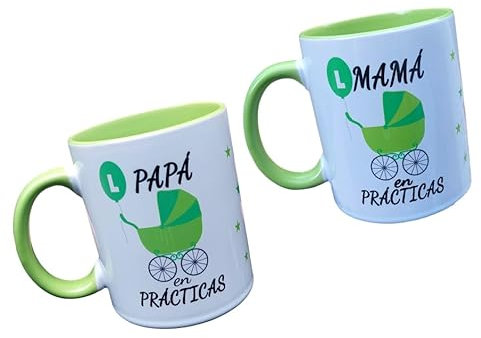 MI SORPRESA Pack Pareja Tazas Frase : Papá en Prácticas/Mamá en Prácticas Regalo Padres PRIMERIZOS (Pareja Tazas PAPÁ MAMÁ PRÁCTICAS)