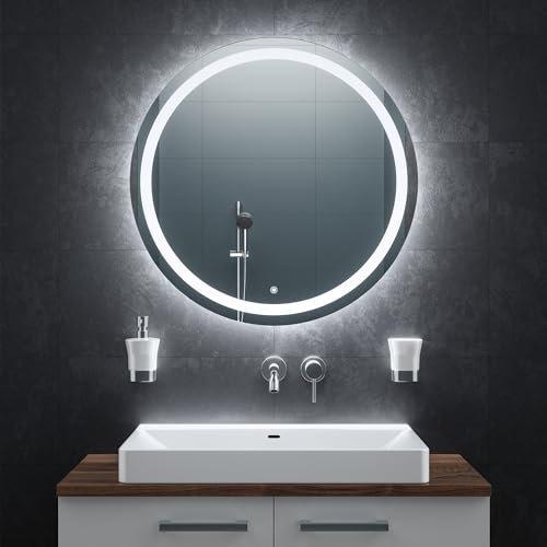 BR Bringer LED Badspiegel Rund - 80cm - Badezimmerspiegel mit Beleuchtung und Anti-Beschlag Funktion - Dimmbar, Energiesparend, 3 Lichtfarben, Touch-Schalter und Speicherfunktion (Modell: BRRS203)