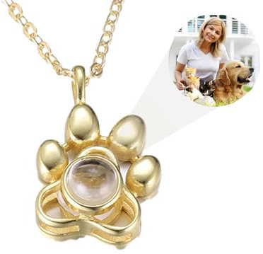 AVINVAN Hundefoto Foto Kette, 925er Sterlingsilber, Kette mit Bild darin, Pfotenabdruck des Haustiers, individueller Gedenkschmuck, Geschenke für Hundeliebhaber, Geburtstagsgeschenk