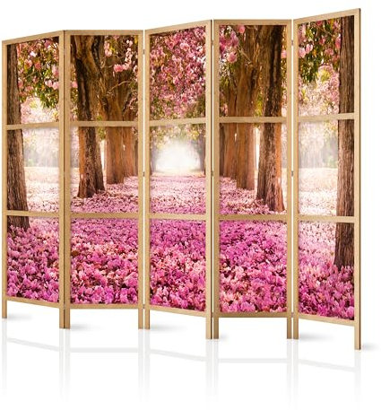 murando - Paravent Innen Raumteiler Holz Botanik Abstrakt 225x172 cm 5-teilig Japanische Trennwand Raumtrenner Room Divider Mobiler Sichtschutz Spanische Wand Raum Abtrennung Natur c-A-0031-bh-c