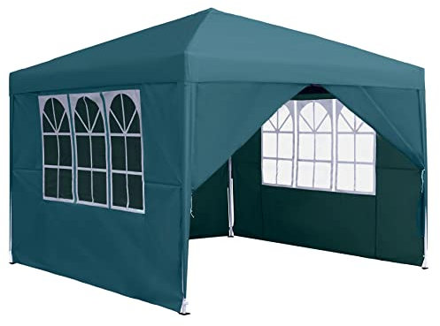 HENGMEI Pavillon 3x3m, Partyzelt Wasserdicht Stabil Winterfest, Metall Faltpavillon Gartenpavillon Pergola für Party, Marktstand, Garten mit 4 Seitenteilen und Fenstern, Grün