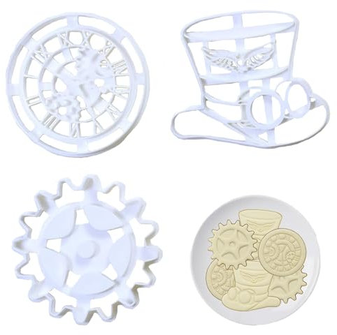Eruceky 3 Stück Back Ausstechform, Steampunk-Uhr Ausstechform, Zylinderhut Ausstechform, Halloween Keksausstecher Anatomisches, für Kuchen, Kekse, Dekoration, Ostern Keksausstecher (Weiß)