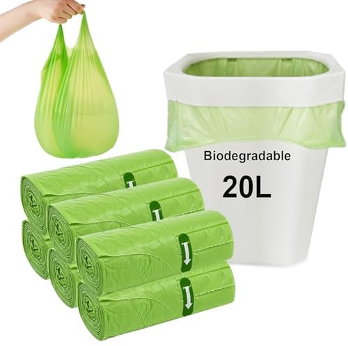Biodegradable Bin Bags Liners 120PCS, 20L Small Food Waste Bags Trash Bags with Handle, KITBEST Green Caddy Liner Pedal, Compostable Swing Garbage Bags Bathroom Office Toilet Kitchen (51x63cm)