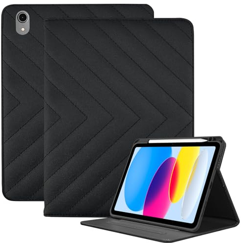 Deokke Premium Leather Compatible with iPad (A16) 11th Generation 11 Inch Case 2025,iPad 10th Generation 10.9 Inch Case 2022,Pencil Holder Folio Crocodile Auto Sleep/Wake Cover Women Girls(C11-Black)