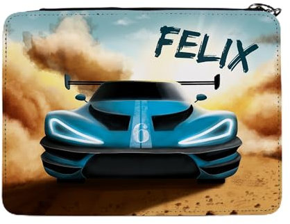 Wandtattoo Loft Gefüllte Federmäppchen Jungen mit Rennauto in Wüste Motiv, personalisierbar mit Wunschnamen, Federmappe Grundschule, Schulmäppchen Jungen, Federtasche Jungen, Federmappe Junge