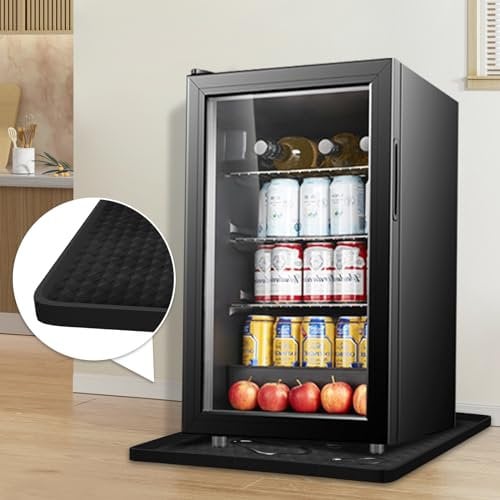 SUNICO Mini Fridge Silicone Mat with Raised Edge, 23.6 x 23.6 x 0.63 Refrigerator Floor Protector Mat, Mini Fridge Drip Pan Tray Protect From Water Leakage (Black with Grain)