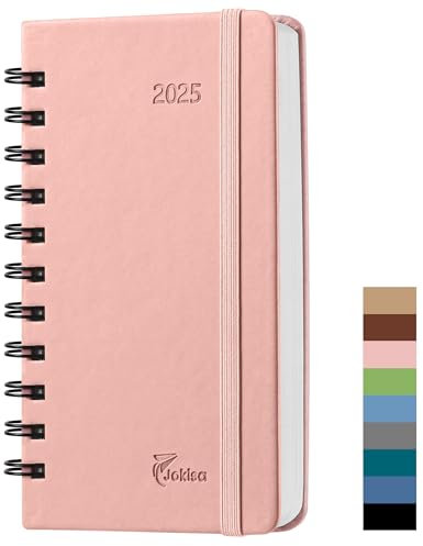 Taschenkalender 2025 Klein Spiral Hardcover, kalender 2025 A6 (16.5x10cm), Buchkalender 2025 (Jan.2025-Dez.2025), Wochenplaner mit PU-Leder, Terminplaner Planer 1 Woche 2 Seite (Rosa)