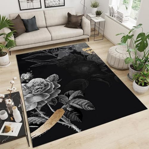 Tapis Salon Rose Gris Noir Rétro 3D Tapis De Flanelle Tapis Pour Enfants Fille Décoration Chambre Tapis De Sport Tapis D Eveille Bebe Tapis Salle De Bain 160 X 230 Cm - Nettoyage Facile -3S8R7A4T6S4Y4