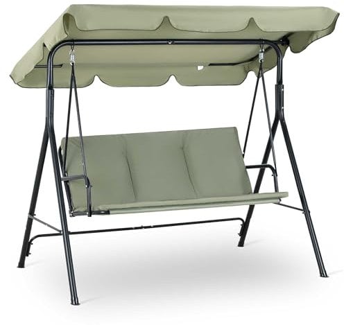 Strattore Garden Hammock Swing Chair 3 Seater Patio Cushioned Bench Bed Seat with Canopy Outdoor - Green