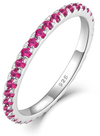 YL Stapelbare Ringe 925 Sterling Silber Rubin Geburtsstein Ring Eternity Ewigkeitring Schmuck Geschenke für Damen Mutter Freundin,Größe54