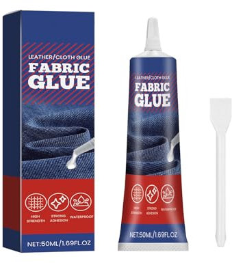 Textilkleber 50/100ml, Waschmaschinenfest Stoffkleber Textilkleber für Patch, Klarer Textil Kleber für Kleidung, Lederkleber für Alle Stoffe, Stoff Kleber, Baumwolle, Denim, Flanell, Polyester (50ml)