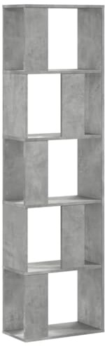 vidaXL Bücherregal, Standregal Regal 5 Böden, Raumteiler Wandregal für Wohnzimmer, Aktenregal Raumtrenner Büroregal, Betongrau Holzwerkstoff