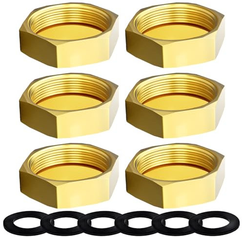 Aitsite Messing Kappe 3/8 Zoll Sechskant Innengewinde, Rohrkappe Endkappe Gewindefitting mit Gummidichtungen, Blindstopfen Wasserleitung für Garten Outdoor Wasserrohre(6 Stück)