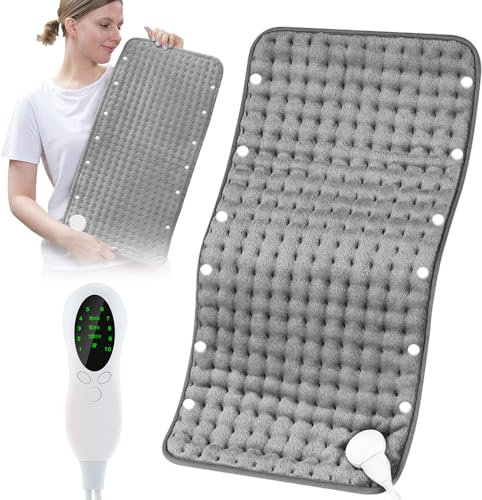 XPJBKC Heizkissen mit Abschaltautomatik, 43 X 84 cm Heating Pad, Wärmekissen mit 10 Temperaturstufen, Wärmekissen Rücken mit 3 Zeiteinstellungen, für Rücken, Nacken, Schulter, Bauch, Grau