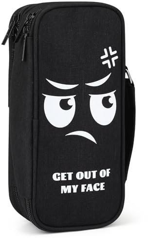 Wzone Federmäppchen Großer Kapazität mit Organizer 5 Fach für Jungen Mädchen, Pencil Case Schreibtisch Organizer Schule & Büro Studentin, GET Out of My FACE