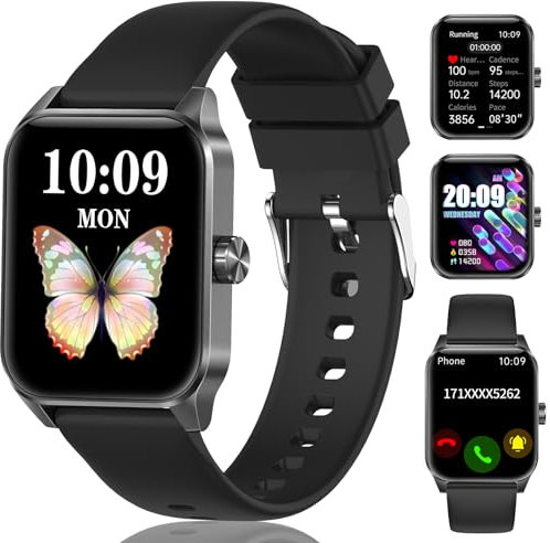 Smartwatch Damen Herren - 1.85 HD-Display Smart Watch IP68 Wasserdicht mit Bluetooth Anrufe,Sportuhr 100+Sportmodi,Fitnessuhr Herzfrequenz Schlafmonitor Schrittzähler für Android iOS (Schwarz)