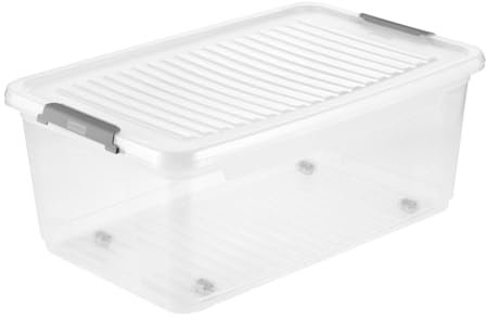 keeeper Aufbewahrungsbox mit Deckel und Rollen, 37 L, 59 x 38 x 24 cm, Clipbox, leo, Transparent