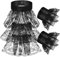 Geyoga 3er Set Spitzen Manschetten Jabot Viktorianische Kragen für Karneval Schwarze Elisabethanischer Halsband Rüschen Abnehmbarer Handgelenk Steampunk Pirat Kolonial Kostümzubehör für Party Cosplay