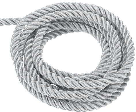 QUARKZMAN Kordel Satinkordel Gedrehte Kordelschnur, 6mm 3 Stränge Zwirn geflochtene Schnur Glänzender Faden für Bastelgeschenktasche Vorhang Weihnachtsdekoration, Silber - 5m