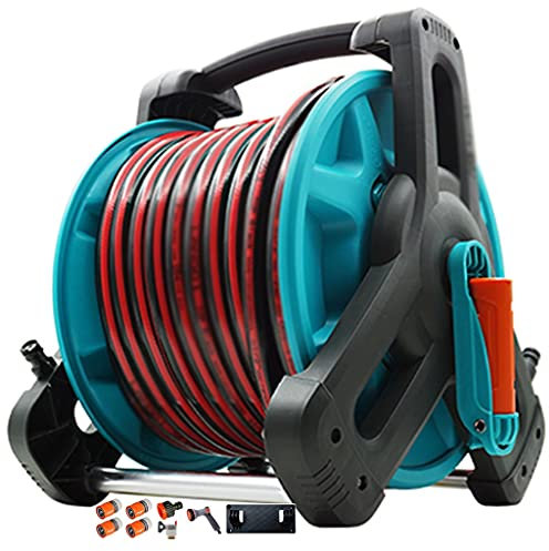 Enrouleur de tuyau d'arrosage portable avec tuyau d'eau en PVC antirouille pour le stockage de tuyau d'extérieur Bleu et jaune Tuyau de 20 m