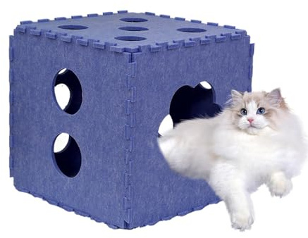Tuxxjzm Katzenhöhle aus Filz - Atmungsaktives Katzenbett in Puzzleform - Faltbarer Katzenwürfel für den Innenbereich, waschbarer Katzenhaus, Hundehütte und Eigentumswohnungen für alle