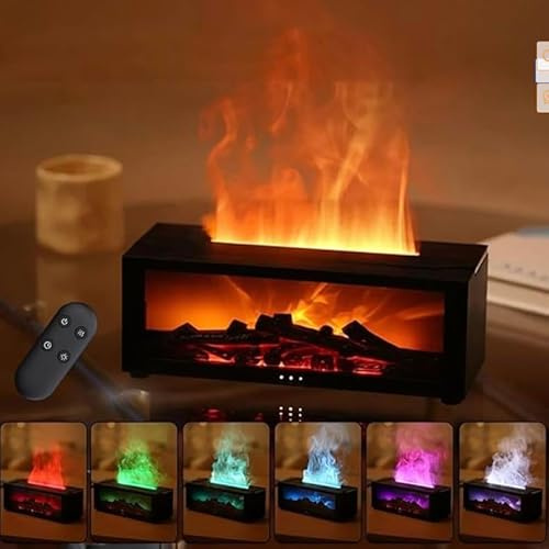 YBSHOP Fireplace Diffuser, Essential Oil Aroma Diffuser, Mini Flame Wireless Aromatherapy, 7 Color LED Light, Remote Timer & Auto Off