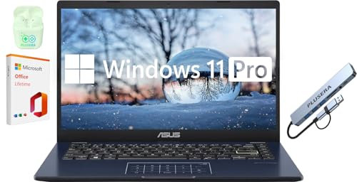 ASUS Computer portatile FHD da 14, Intel Pentium a 4 core, Windows 11 Pro con Microsoft Office Lifetime Suite, 4 GB di RAM 576 GB di memoria (SSD da 256 GB + docking station da 256 GB + 64 GB eMMC),